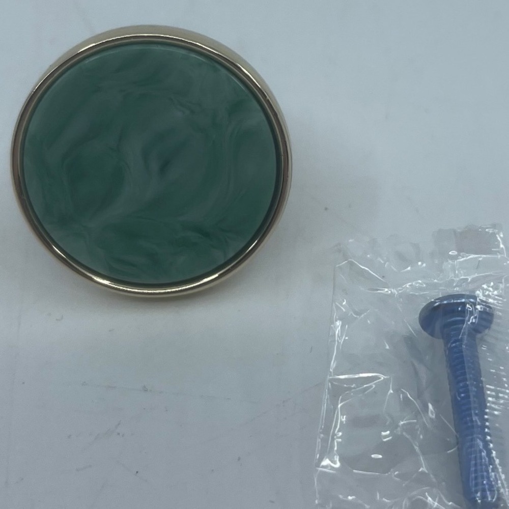 Set of 8 Green Marbled Resin and Gold Brass Round Cabinet Knobs Drawer Pulls